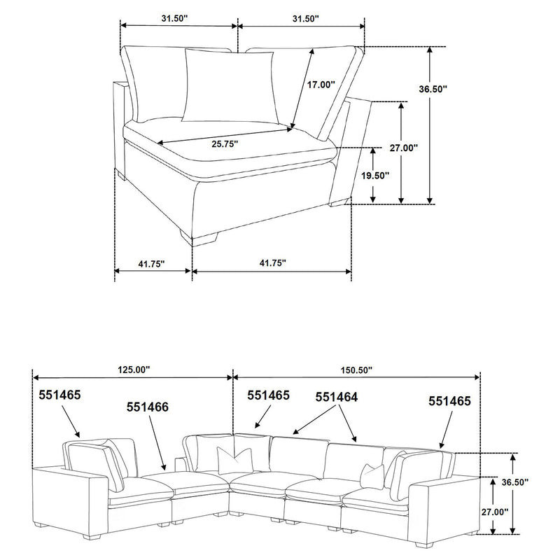Lakeview 5-piece Upholstered Modular Sectional Chocolate - 551464-SETB