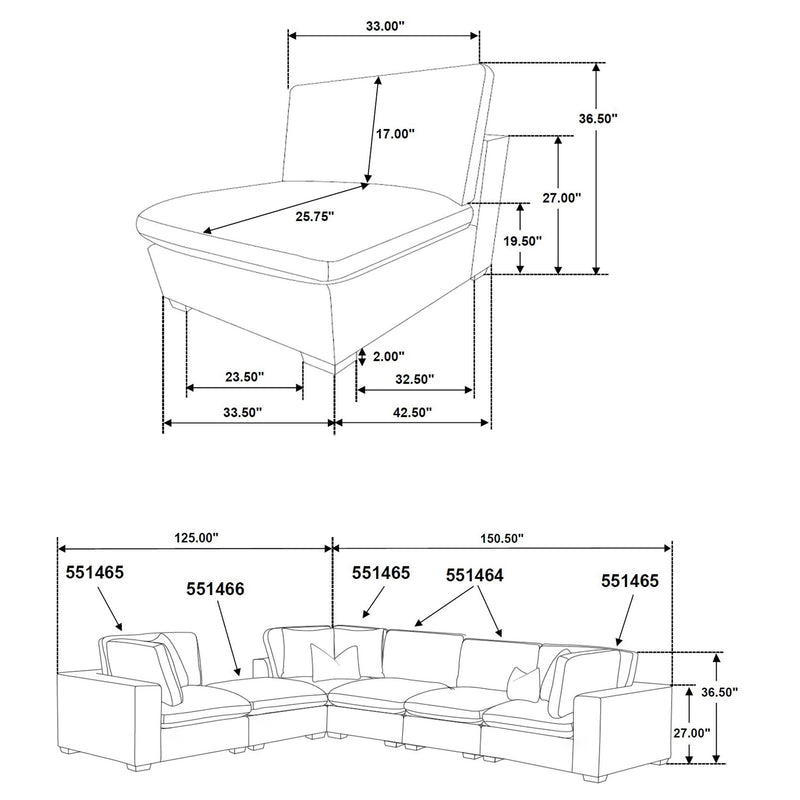 Lakeview 6-piece Upholstered Modular Sectional Chocolate - 551464-SET