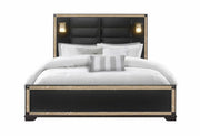 Blake Black King Bed With Lamps - BLAKE-BLACK/GOLD-KB W/ LAMPS