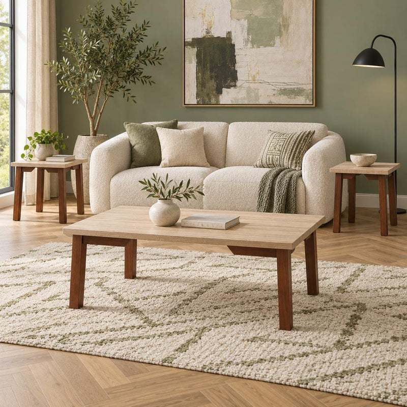 Lana - 3PC Beige & Brown Coffee Table Set, Coffee Table and 2 End Tables - T614-3PC-Set