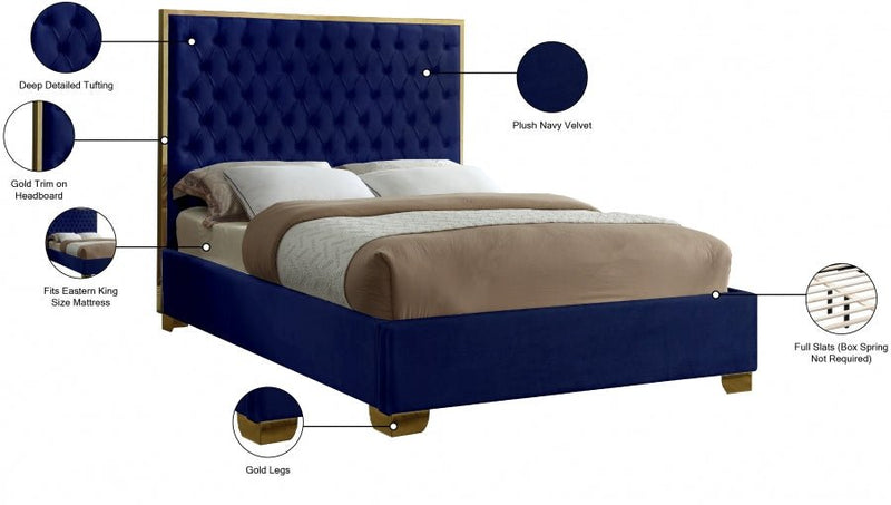 Lana Velvet King Bed Blue - Gate FurnitureKing Bed