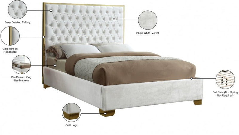 Lana Velvet King Bed White - Gate FurnitureKing Bed