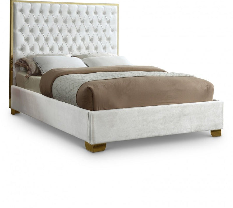 Lana Velvet King Bed White - Gate FurnitureKing Bed