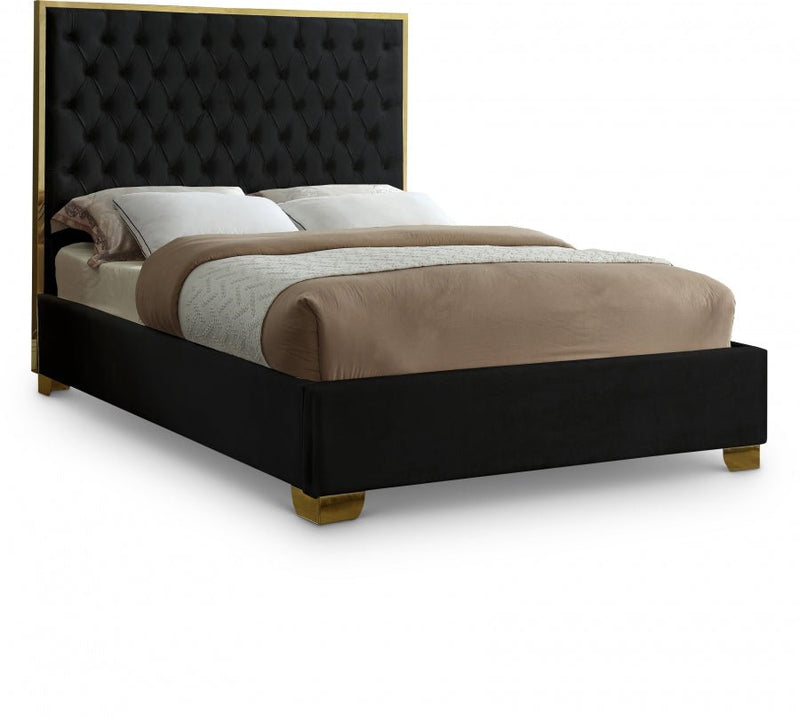 Lana Velvet Queen Bed Black - Gate FurnitureQueen Bed