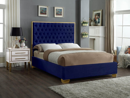 Lana Velvet Queen Bed Blue - Gate FurnitureQueen Bed