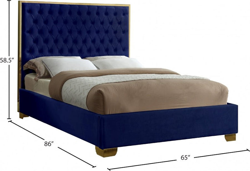 Lana Velvet Queen Bed Blue - Gate FurnitureQueen Bed
