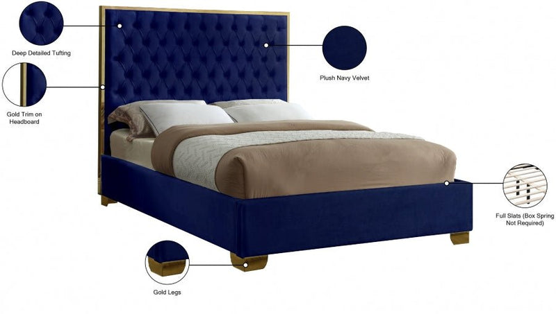 Lana Velvet Queen Bed Blue - Gate FurnitureQueen Bed