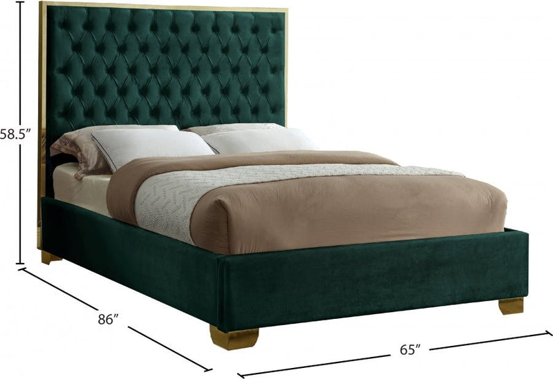 Lana Velvet Queen Bed Green - Gate FurnitureQueen Bed