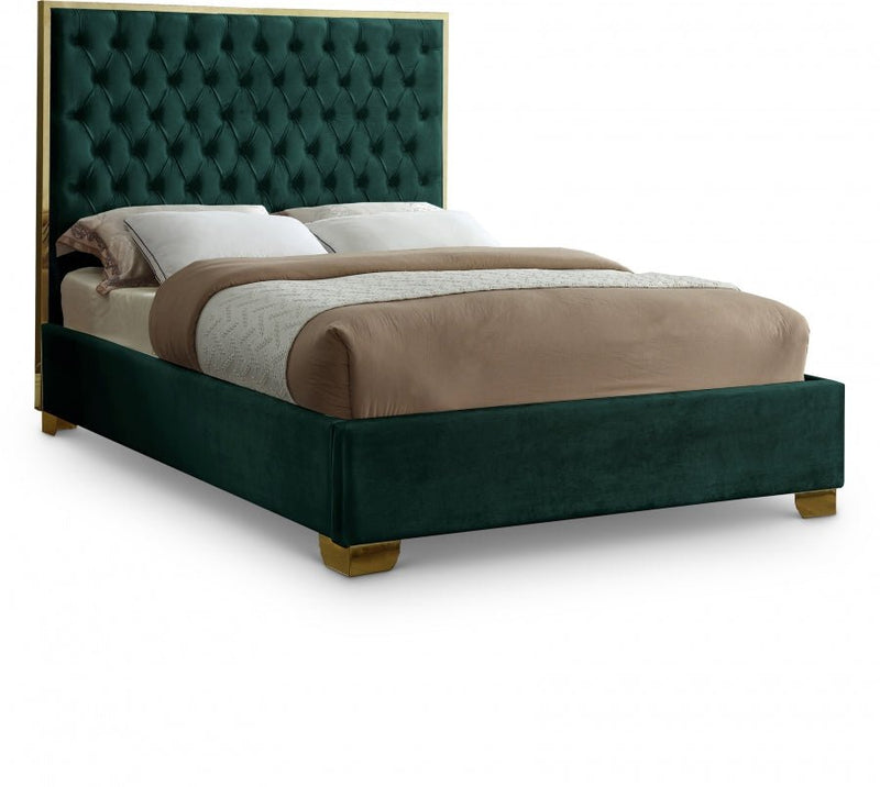 Lana Velvet Queen Bed Green - Gate FurnitureQueen Bed