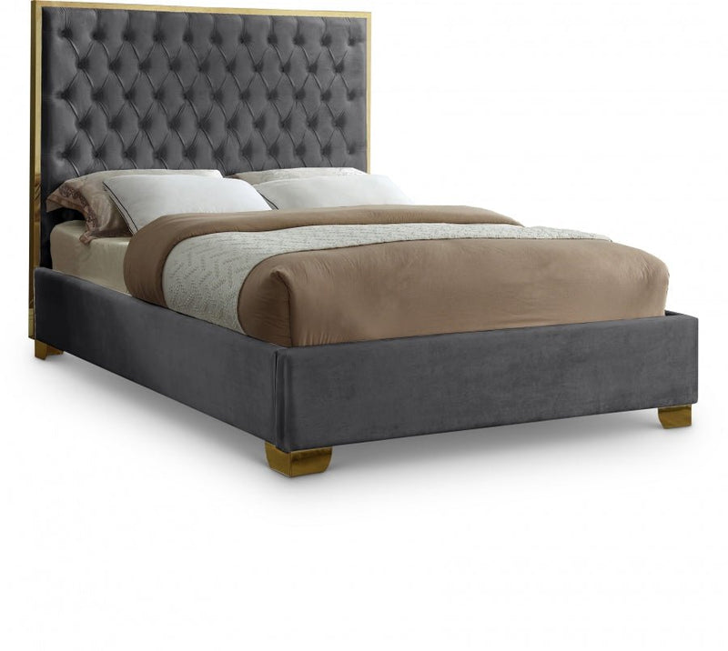 Lana Velvet Queen Bed Grey - Gate FurnitureQueen Bed