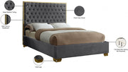 Lana Velvet Queen Bed Grey - Gate FurnitureQueen Bed