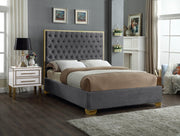Lana Velvet Queen Bed Grey - Gate FurnitureQueen Bed