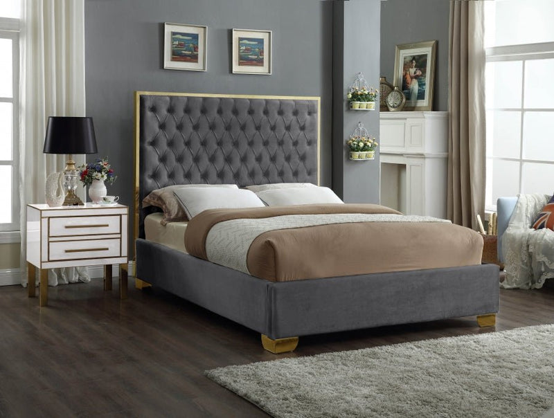 Lana Velvet Queen Bed Grey - Gate FurnitureQueen Bed