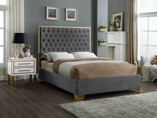 Lana Velvet Queen Bed Grey - Gate FurnitureQueen Bed