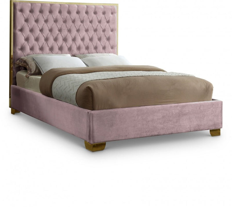 Lana Velvet Queen Bed Pink - Gate FurnitureQueen Bed