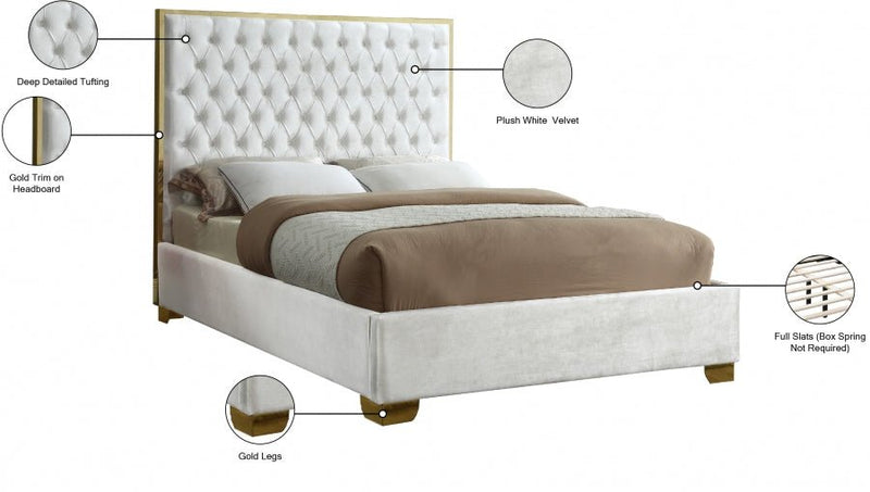 Lana Velvet Queen Bed White - Gate FurnitureQueen Bed