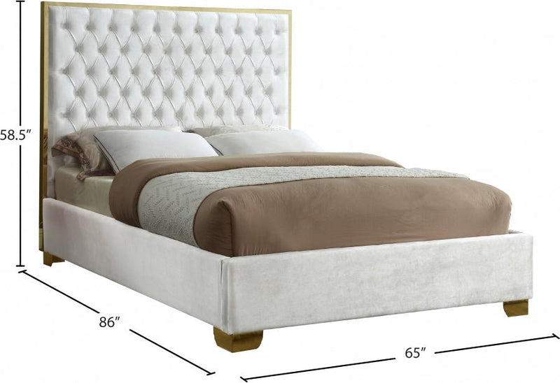 Lana Velvet Queen Bed White - Gate FurnitureQueen Bed