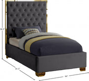 Lana Velvet Twin Bed Grey - Gate FurnitureTwin Bed
