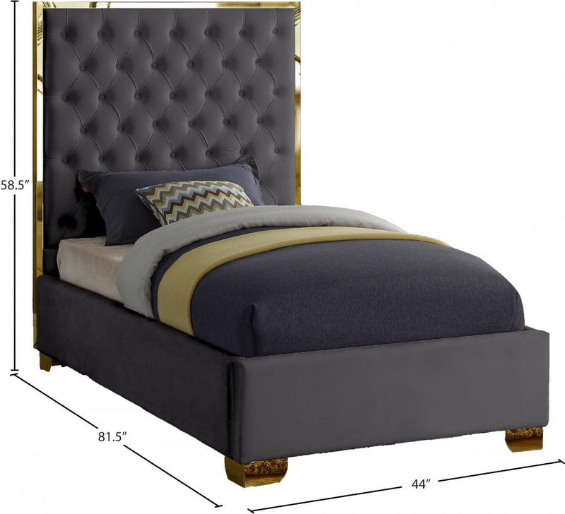 Lana Velvet Twin Bed Grey - Gate FurnitureTwin Bed