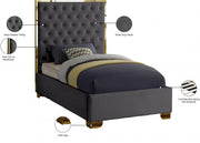 Lana Velvet Twin Bed Grey - Gate FurnitureTwin Bed