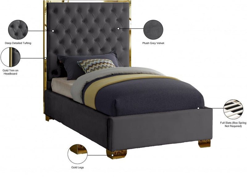 Lana Velvet Twin Bed Grey - Gate FurnitureTwin Bed