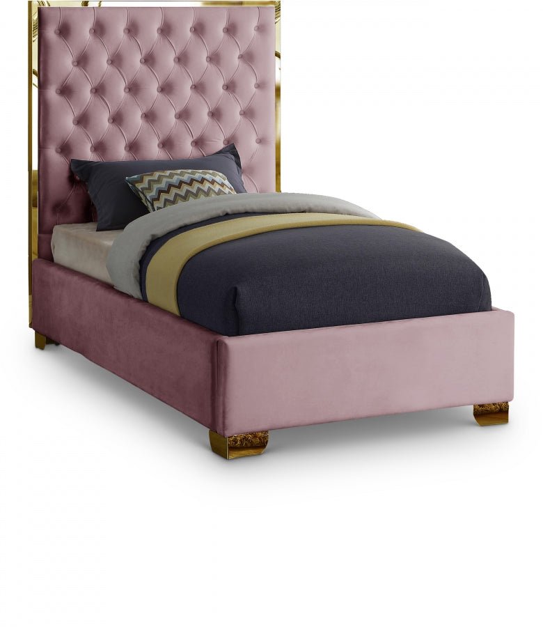 Lana Velvet Twin Bed Pink - Gate FurnitureTwin Bed