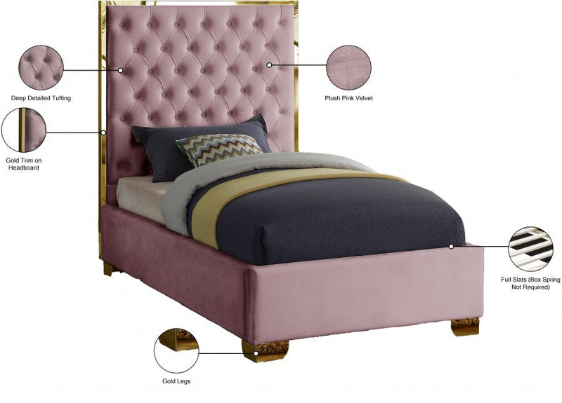 Lana Velvet Twin Bed Pink - Gate FurnitureTwin Bed