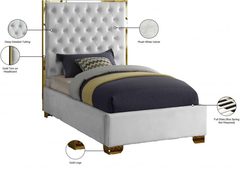 Lana Velvet Twin Bed White - Gate FurnitureTwin Bed