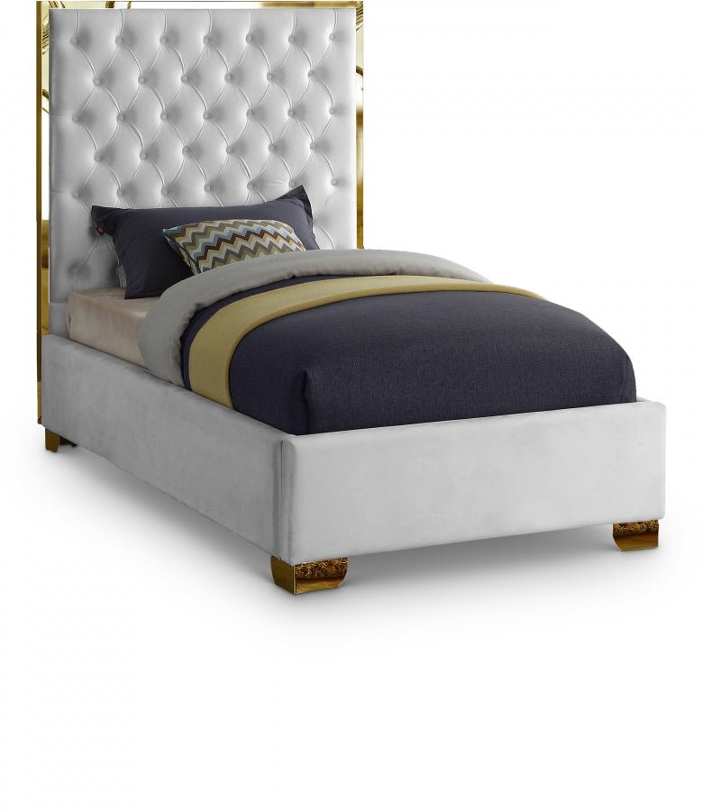Lana Velvet Twin Bed White - Gate FurnitureTwin Bed