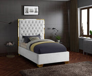 Lana Velvet Twin Bed White - Gate FurnitureTwin Bed