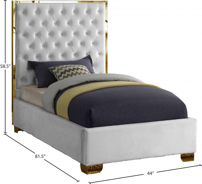Lana Velvet Twin Bed White - Gate FurnitureTwin Bed