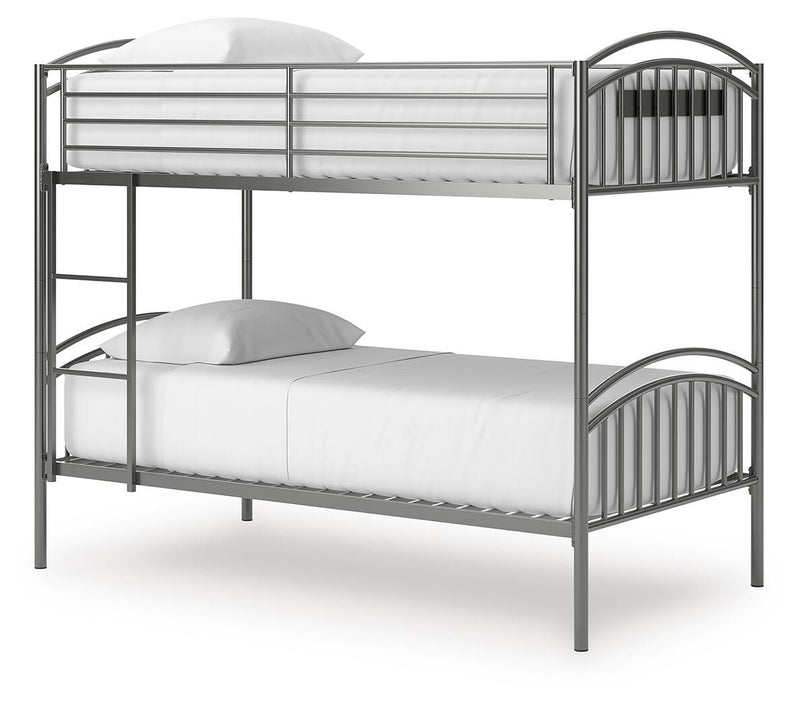 Lanceburg Gray Twin over Twin Bunk Bed and 2 Mattresses - PCB400B1