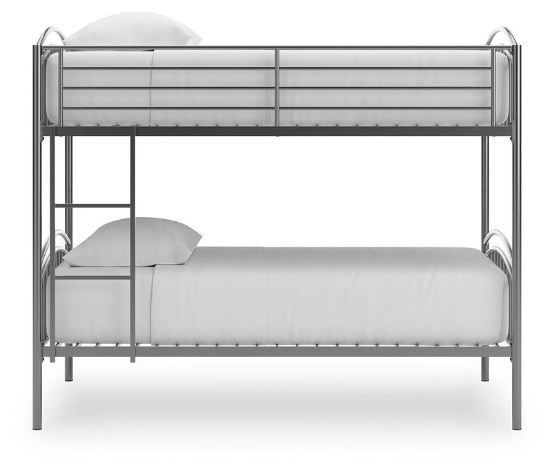 Lanceburg Gray Twin over Twin Bunk Bed and 2 Mattresses - PCB400B1