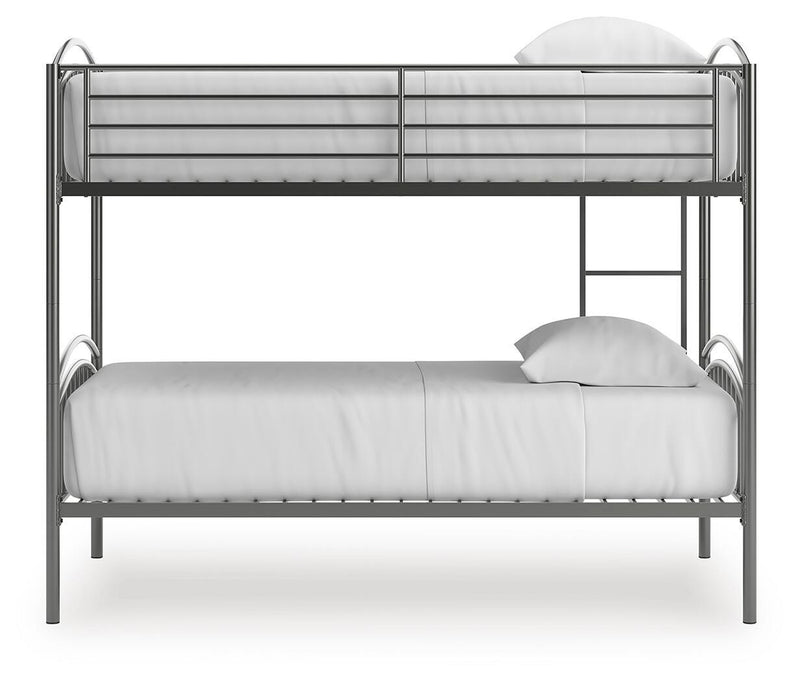 Lanceburg Gray Twin over Twin Bunk Bed and 2 Mattresses - PCB400B1