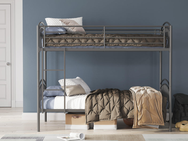 Lanceburg Gray Twin over Twin Bunk Bed with Ladder - PCB400-59