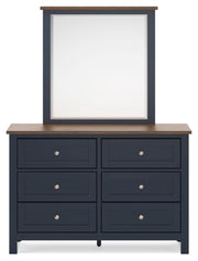 Landocken Brown/Blue Queen Panel Bed, Dresser and Mirror - B414B11