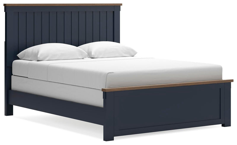 Landocken Brown/Blue Queen Panel Bed, Dresser and Mirror - B414B11
