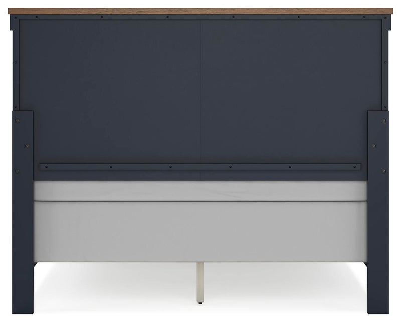 Landocken Brown/Blue Queen Panel Bed, Dresser and Mirror - B414B11