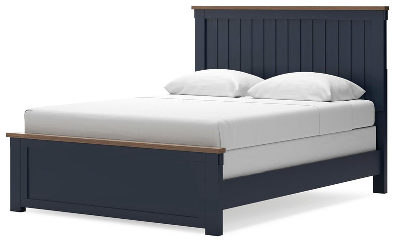 Landocken Brown/Blue Queen Panel Bed, Dresser and Mirror - B414B11