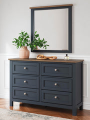 Landocken Brown/Blue Queen Panel Bed, Dresser and Mirror - B414B11