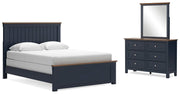 Landocken Brown/Blue Queen Panel Bed, Dresser and Mirror - B414B11