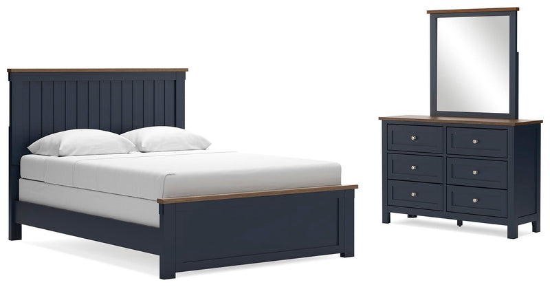 Landocken Brown/Blue Queen Panel Bed, Dresser and Mirror - B414B11