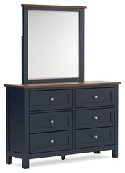 Landocken Brown/Blue Queen Panel Bed, Dresser and Mirror - B414B11