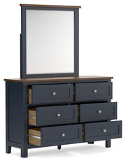 Landocken Brown/Blue Queen Panel Bed, Dresser and Mirror - B414B11