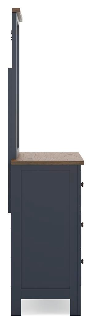 Landocken Brown/Blue Queen Panel Bed, Dresser and Mirror - B414B11