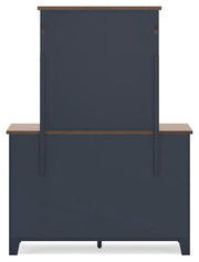 Landocken Brown/Blue Queen Panel Bed, Dresser and Mirror - B414B11