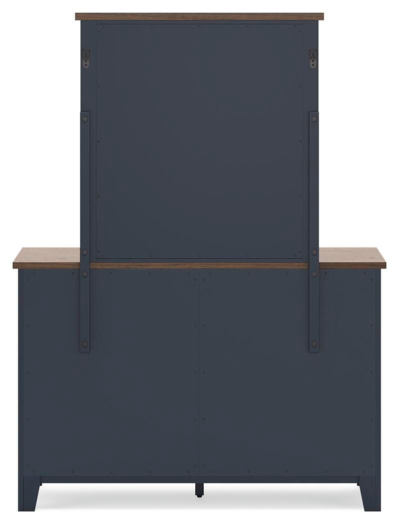 Landocken Brown/Blue Queen Panel Bed, Dresser and Mirror - B414B11