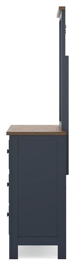 Landocken Brown/Blue Queen Panel Bed, Dresser and Mirror - B414B11