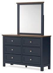 Landocken Brown/Blue Queen Panel Bed, Dresser and Mirror - B414B11