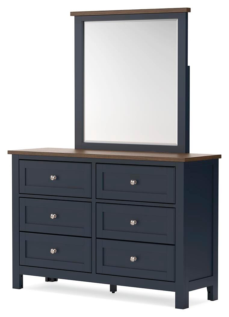 Landocken Brown/Blue Queen Panel Bed, Dresser and Mirror - B414B11